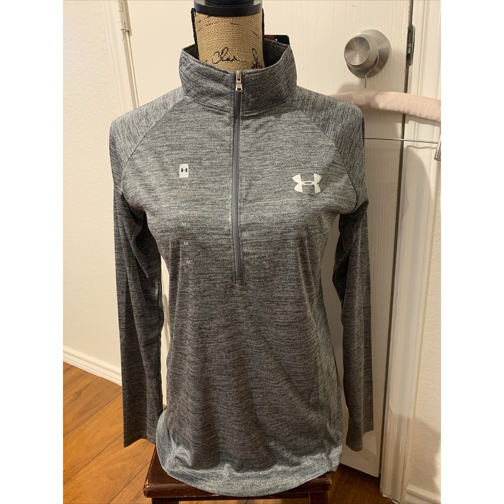 under armour heat gear loose womens Medium Sweatshirt Athletic Top 1/4 Zip Grey